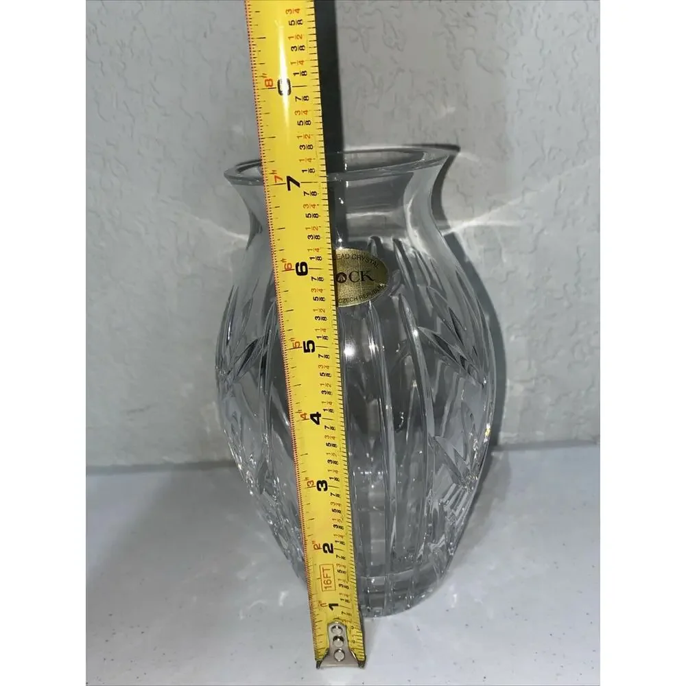 Block Olympic 7” Rose Vase 24% Full Lead‎ Crystal Hand Made In Czech Republic